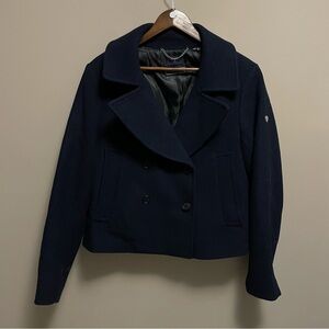 Superdry Navy Blue Wool Blend Double Breasted Slight Crop Pea Coat Women’s 12